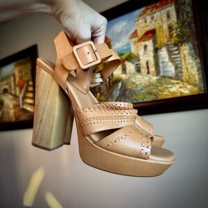 Kork-Ease Heels Shoes Tan Leather Block Heels 10